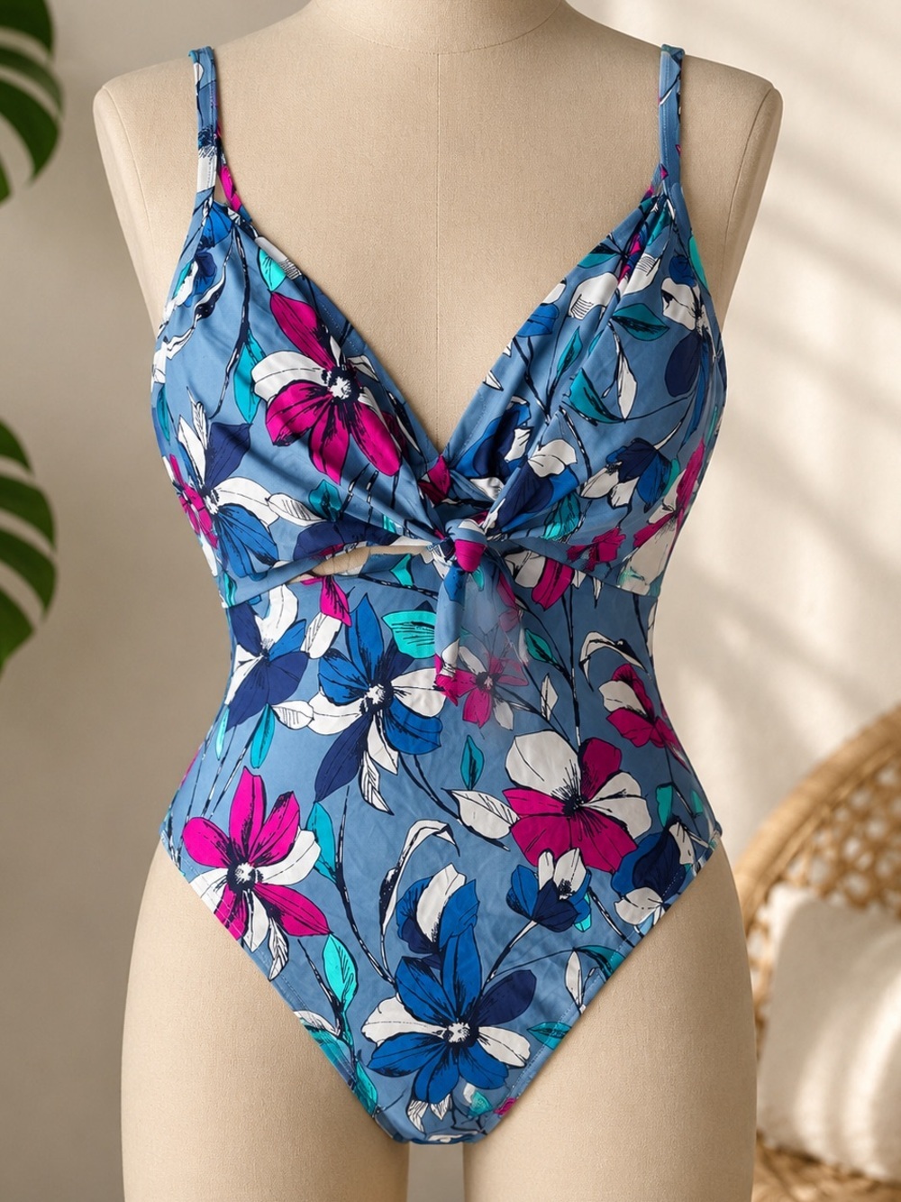 NWT Xhilaration Floral One Piece Swimsuit Blue Pink Plus Size 24W